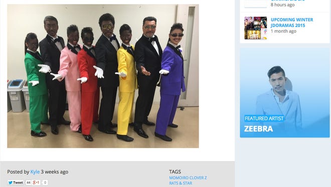 All-girl pop group Momoiro Clover Z and doo-wop group Rats & Star are seen in a backstage photo posted on Twitter ahead of their March 7 appearance on "Music Fair."